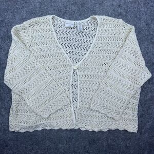 Vintage Covington Woman Cardigan‎ 24 - 26W Open Knit Sweater Gold Metallic